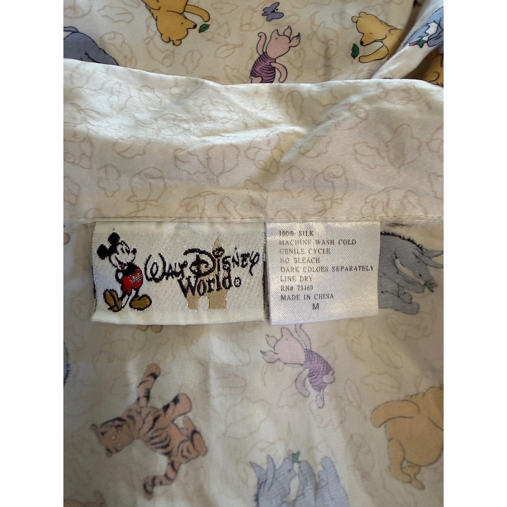 Vintage Walt Disney World Winnie the Pooh 100% Silk Pajama Shirt Cream Medium - Picture 4 of 6